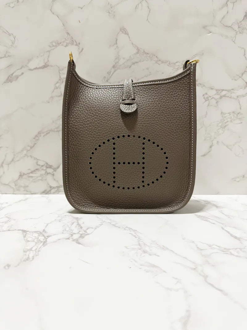 Hermes Mini Evelyn 16 TC Etoupe bleu Indigo U Stamp GHW