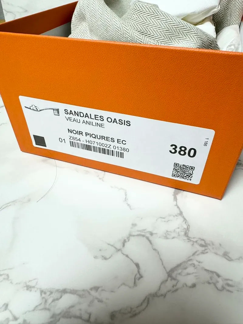 愛馬仕 Oasis 黑色涼鞋 38