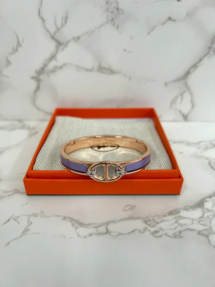 愛馬仕迷你 Clic Ch D'ancre 手鐲 Lilas RGHW PM 尺寸