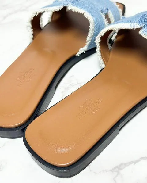 ❤️愛馬仕 Oran 涼鞋 H Denim Bleu Clair 38.5碼