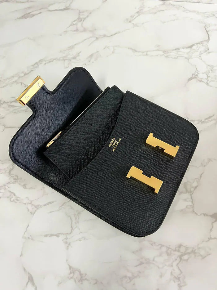 愛馬仕 Constance Slim 皮夾 Noir Epsom GHW 89