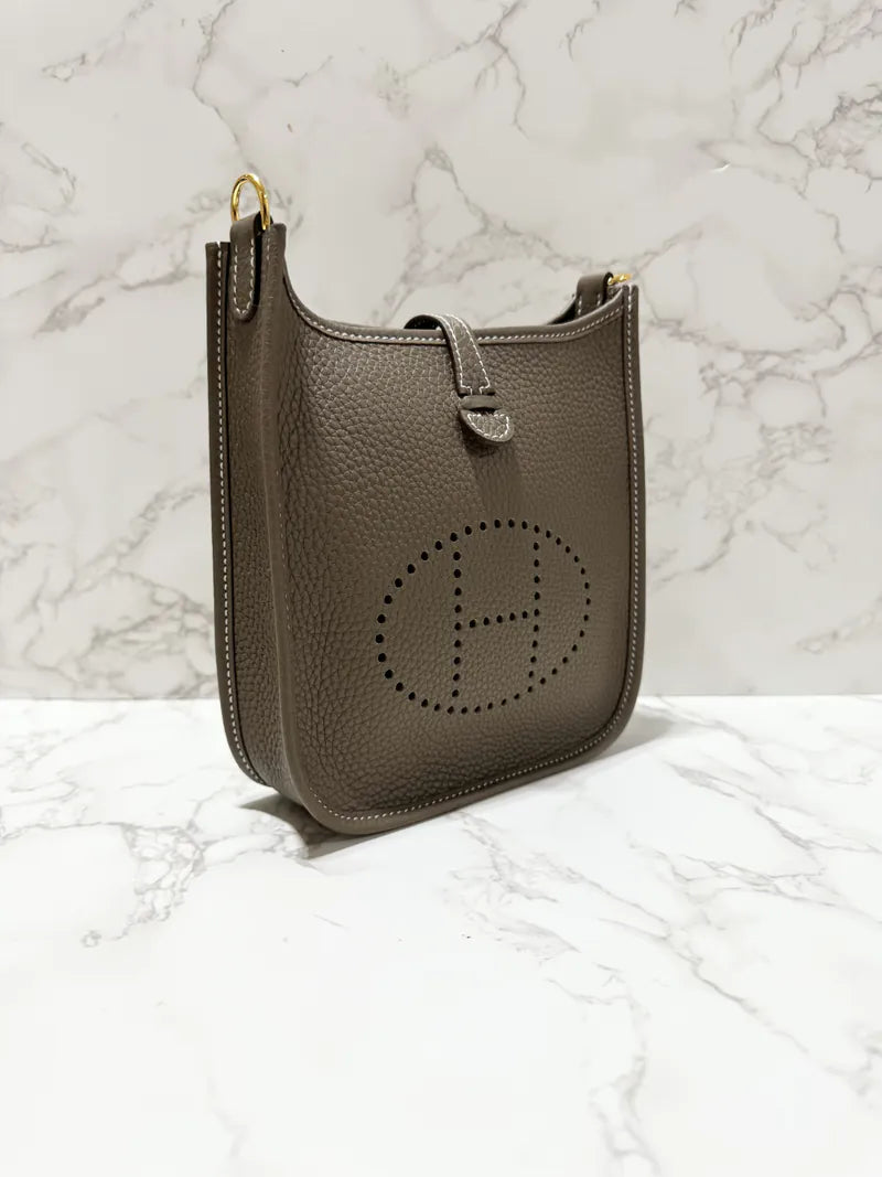 Hermes Mini Evelyn 16 TC Etoupe bleu Indigo U Stamp GHW