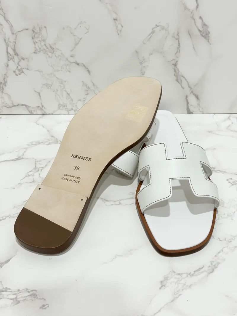 Hermes Oran Sandales Blanc Piqures H 39