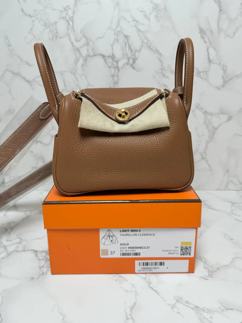 Hermes Mini Lindy II 2 TC Gold GHW W Stamp