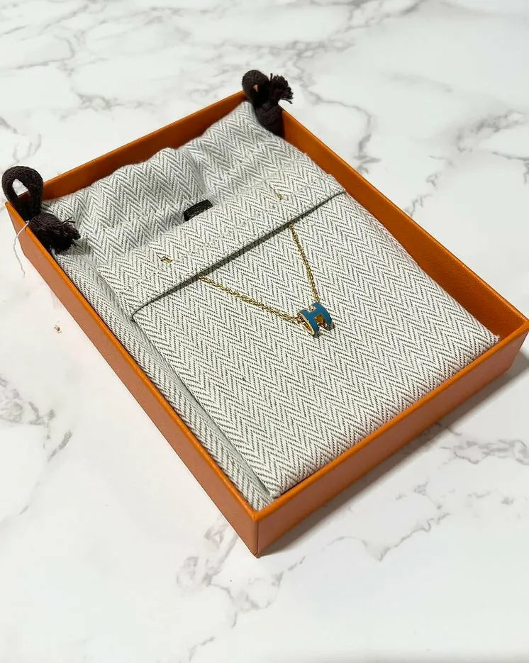 ❤️愛馬仕迷你 Pop H 項鍊 GHW 藍色牛仔