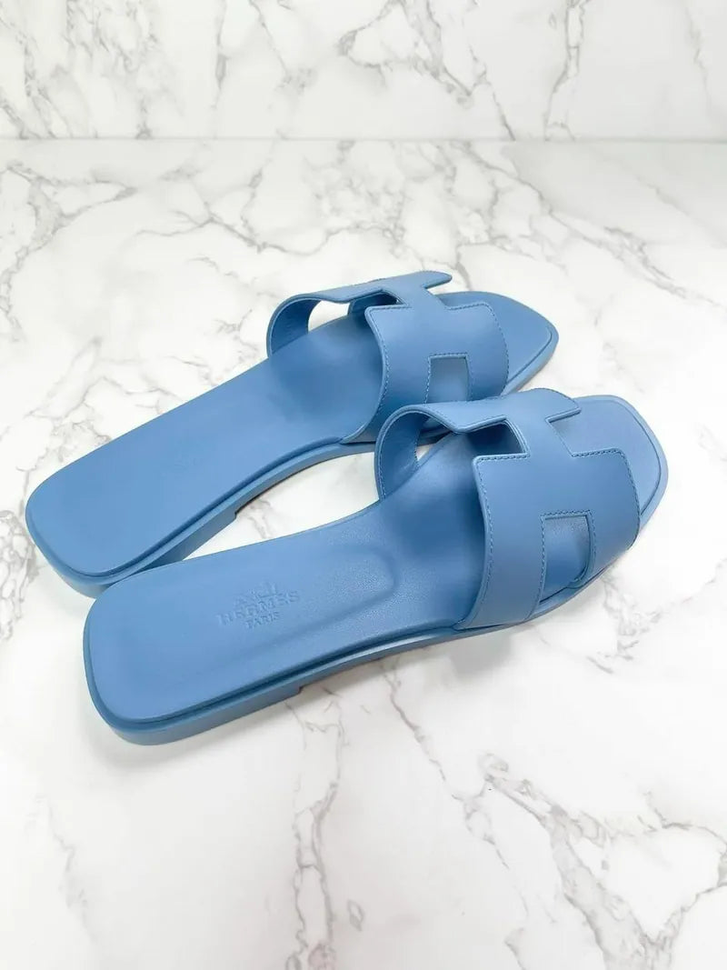 Hermes Oran Sandal H Bleu Cameo Size 39