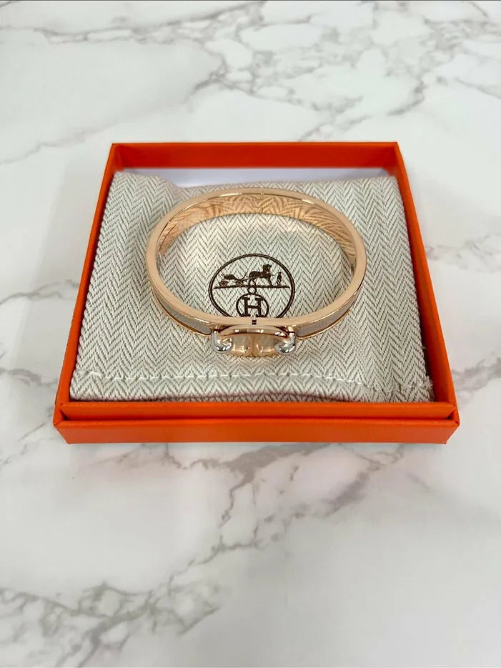 愛馬仕迷你 Clic Ch D'Ancre Marron Glace 手鐲，金色五金，PM 碼