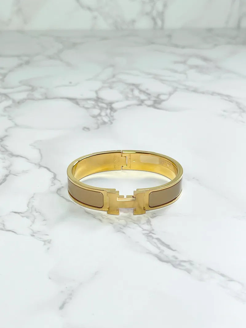 ❤️愛馬仕 Clic H 手鐲，貂皮色，金色五金，PM 碼