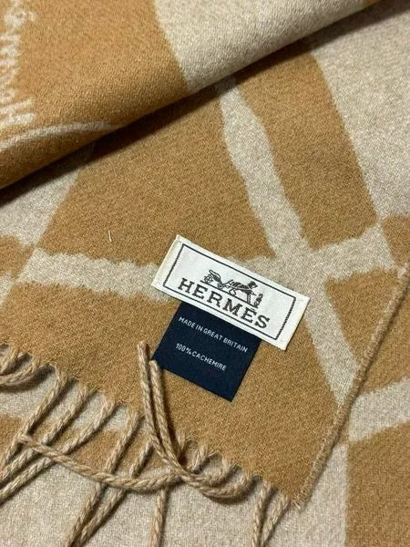❤️Hermes H Clic-Clac 圍巾 駝色/米色