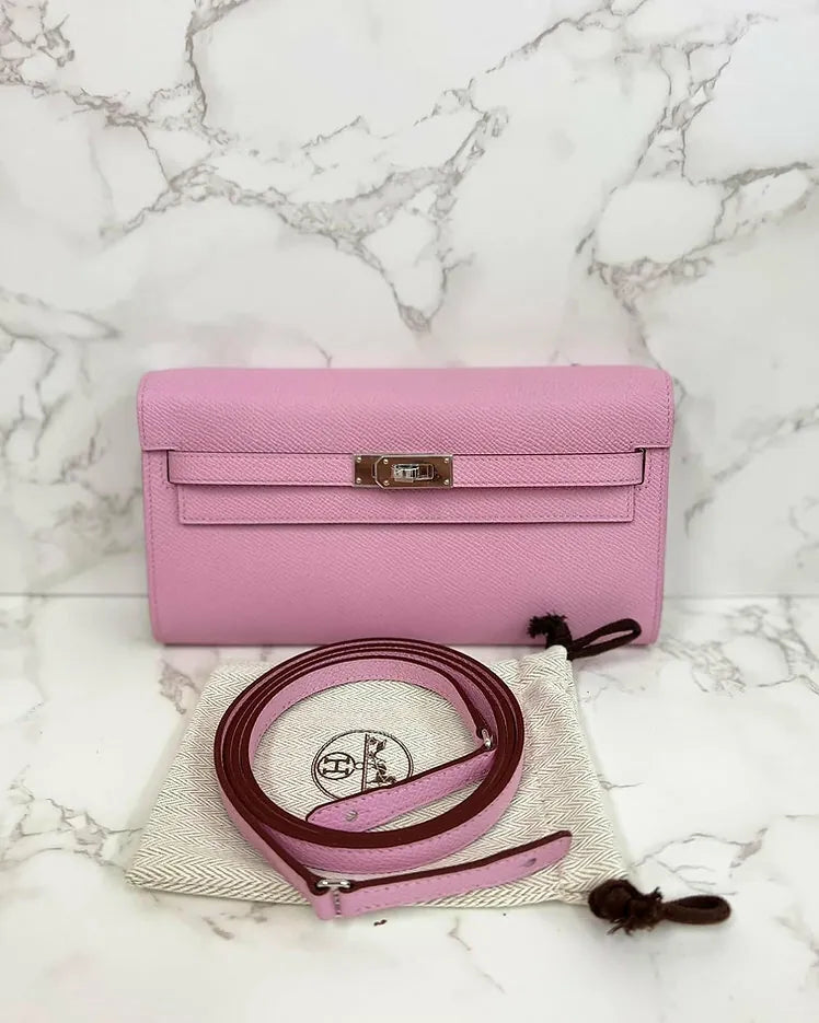 Hermes Kelly Classique To Go 皮夾 Epsom Mauve Sylvestre PHW
