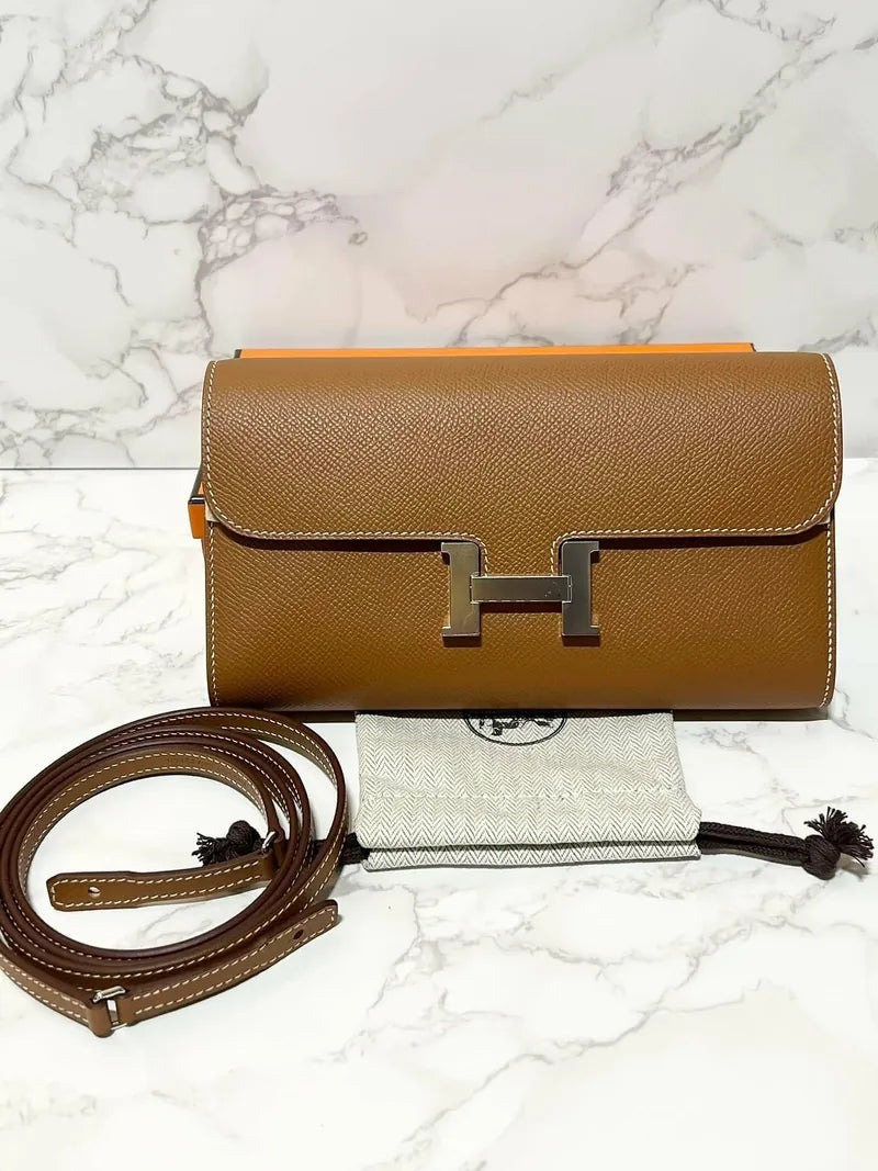 愛馬仕 Constance Long To Go 皮夾 Epsom 37 金色 PHW