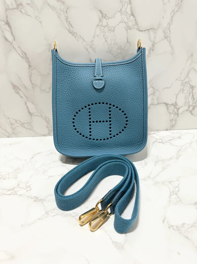 Hermes Mini Evelyne 16 TC New Bleu Jean / New Bleu Jean GHW B 郵票
