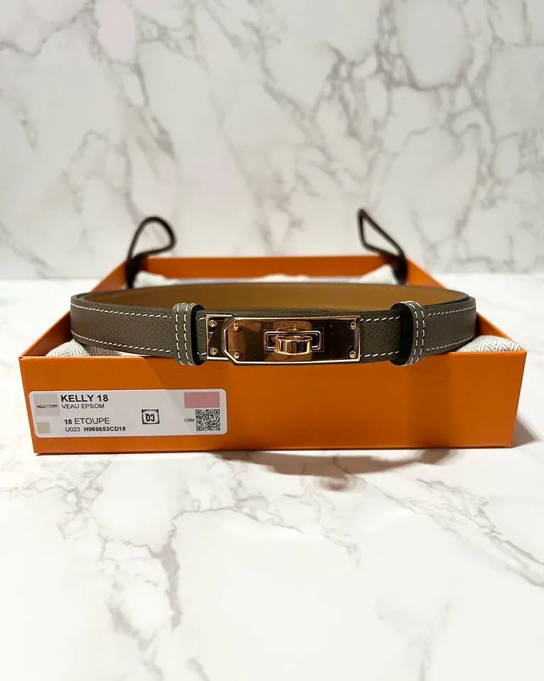 Hermes Kelly 18 Adjustable Belt Etoupe RGHW 60cm-100cm