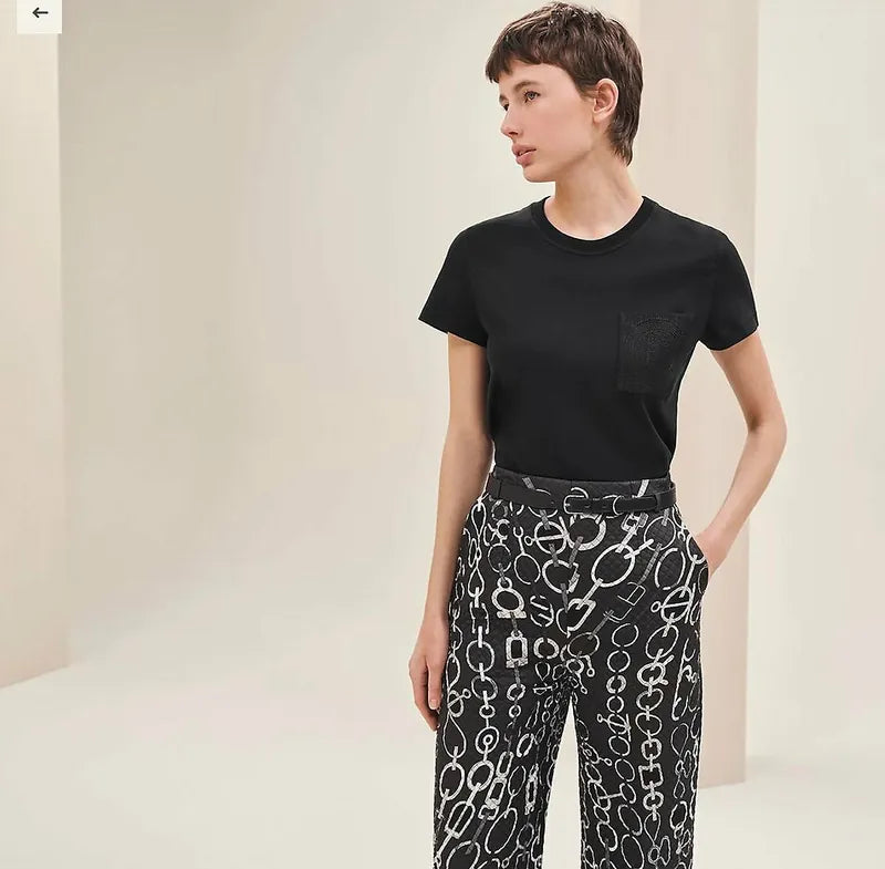 愛馬仕刺繡女士口袋T卹