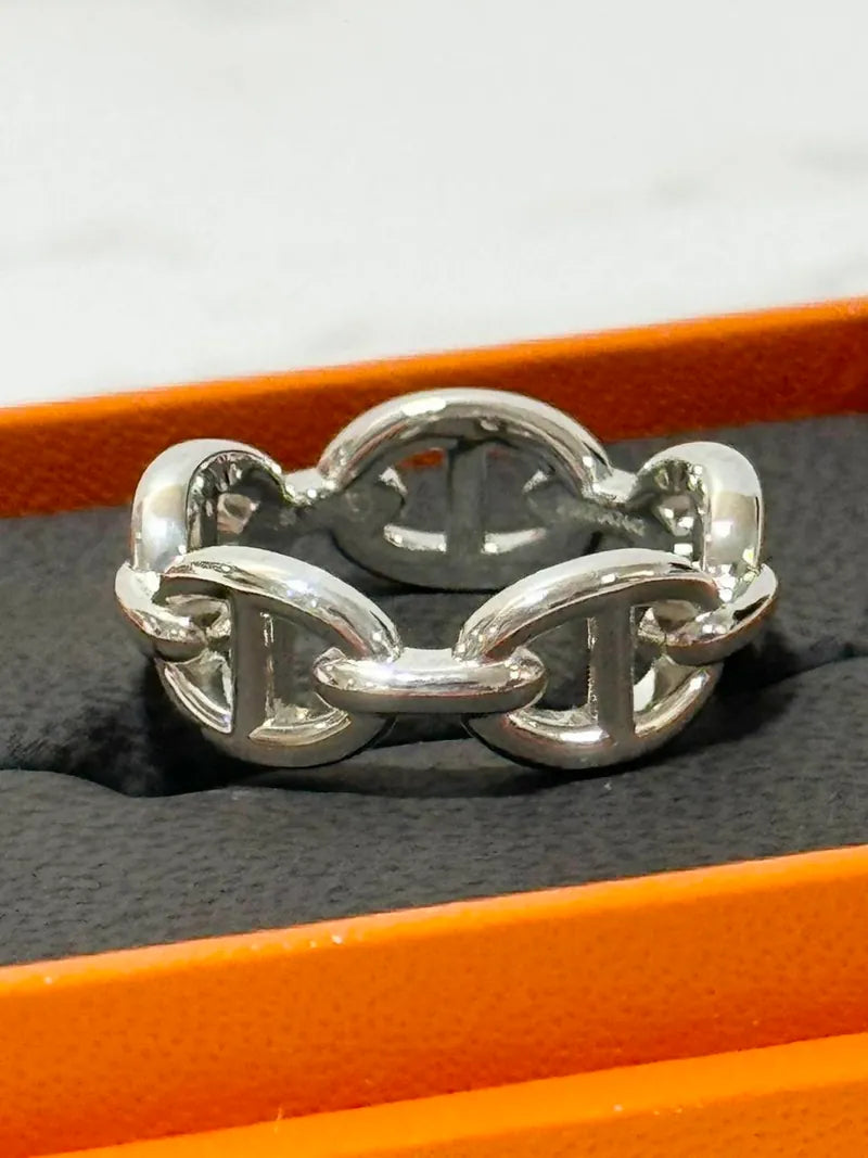 愛馬仕 Chaine d'ancre Enchainee 戒指，小號 925 銀 55