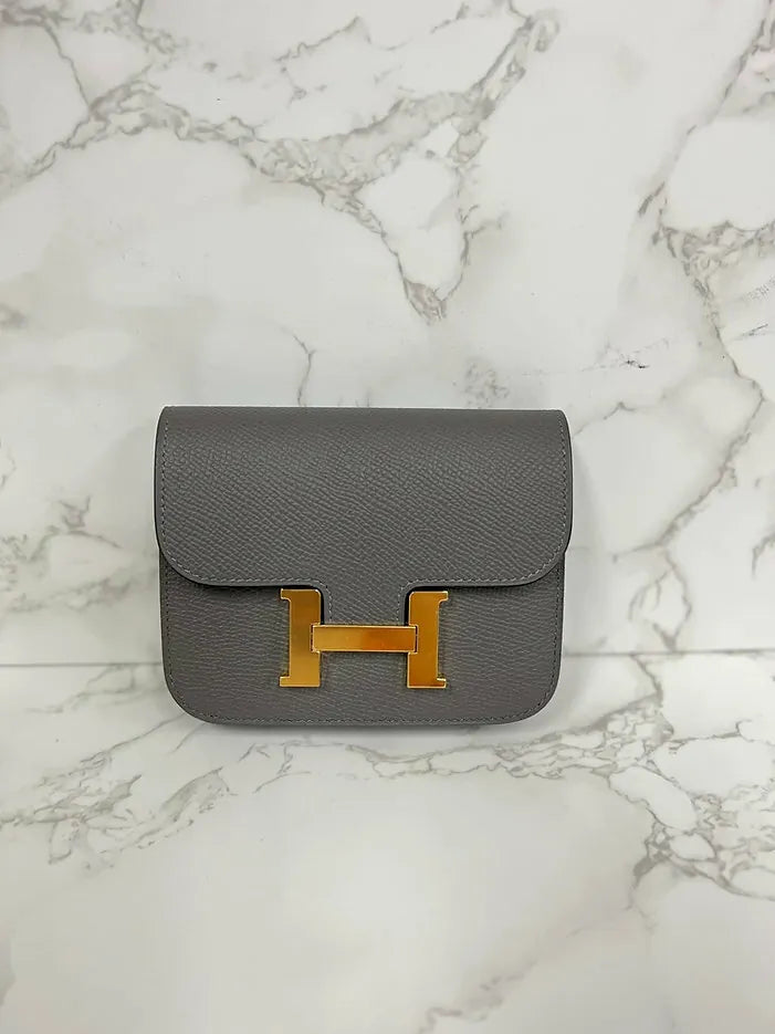 愛馬仕 Constance Slim 皮夾，灰色 Meyer Epsom 皮革，金色五金，0L