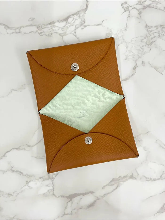 愛馬仕 Calvi 卡包 金色/ Vert Fizz Epsom 37/0s