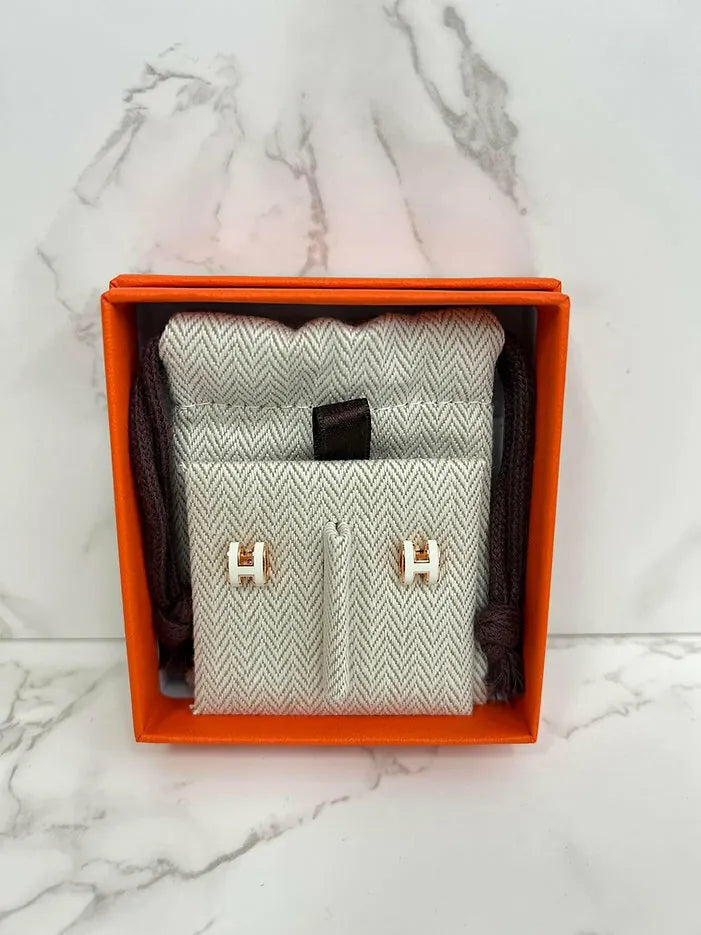 Hermes Mini Pop H 耳環 白色 GHW