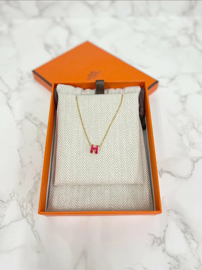 愛馬仕迷你 Pop H 吊墜玫瑰墨西哥 GHW 項鍊