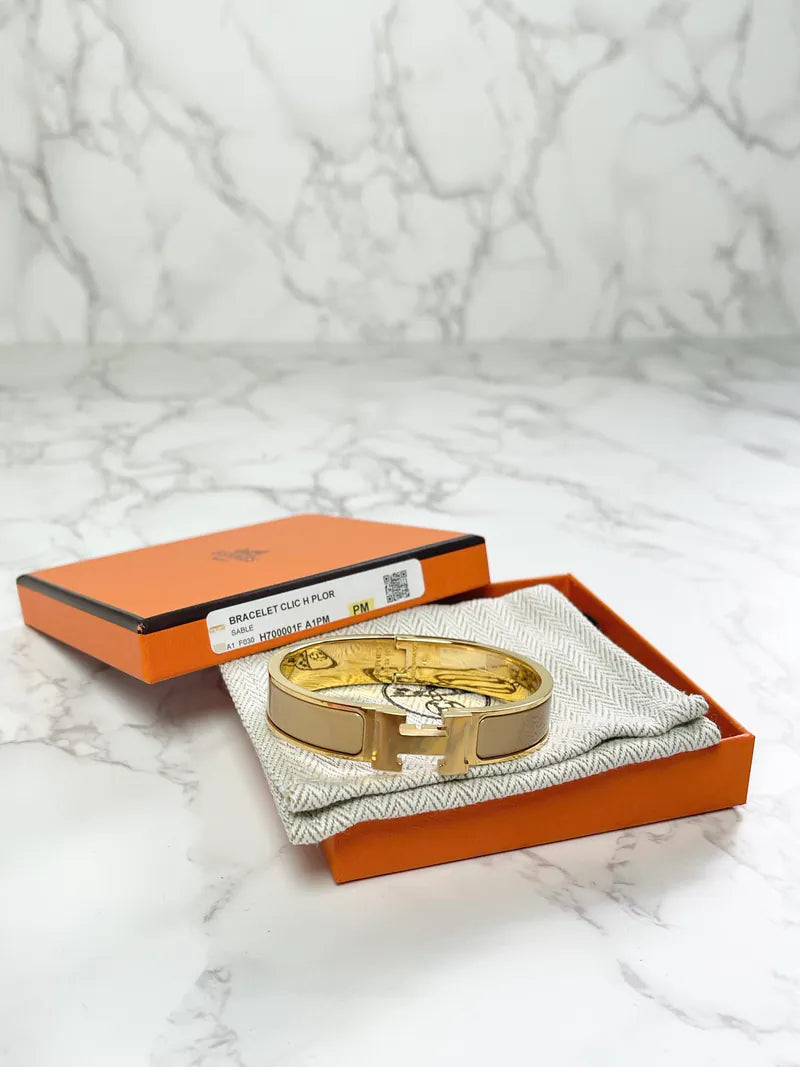 ❤️愛馬仕 Clic H 手鐲，貂皮色，金色五金，PM 碼