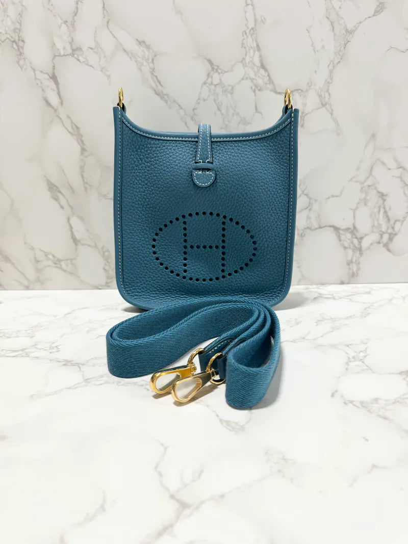 Hermes Mini Evelyne 16 TC New Bleu Jean / New Bleu Jean GHW B 郵票