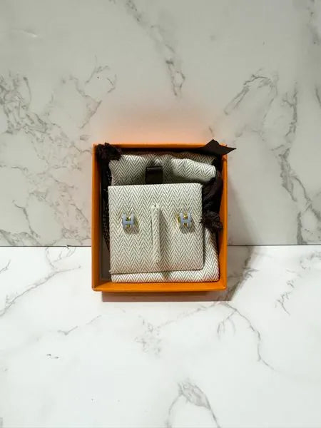 Hermes Mini Pop H 耳環 Bleu Lin GHW