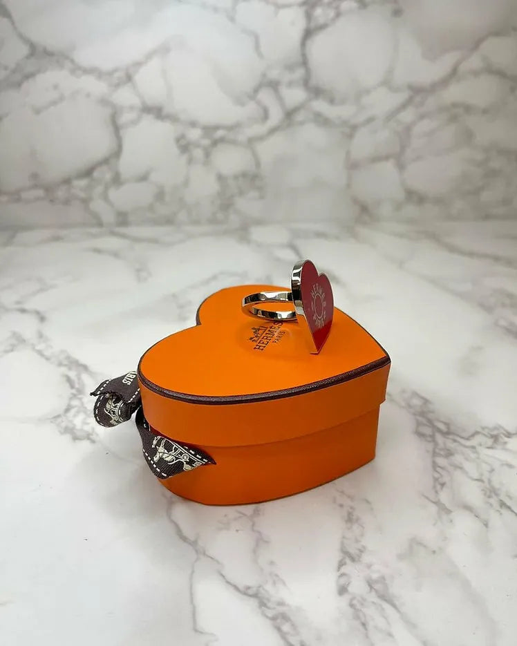 Hermes Coeur Laque Scarf 90 Ring Red Hearts