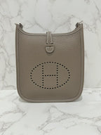 愛馬仕 Mini Evelyne 16 TC Etoupe Bleu 靛藍 PHW W 郵票