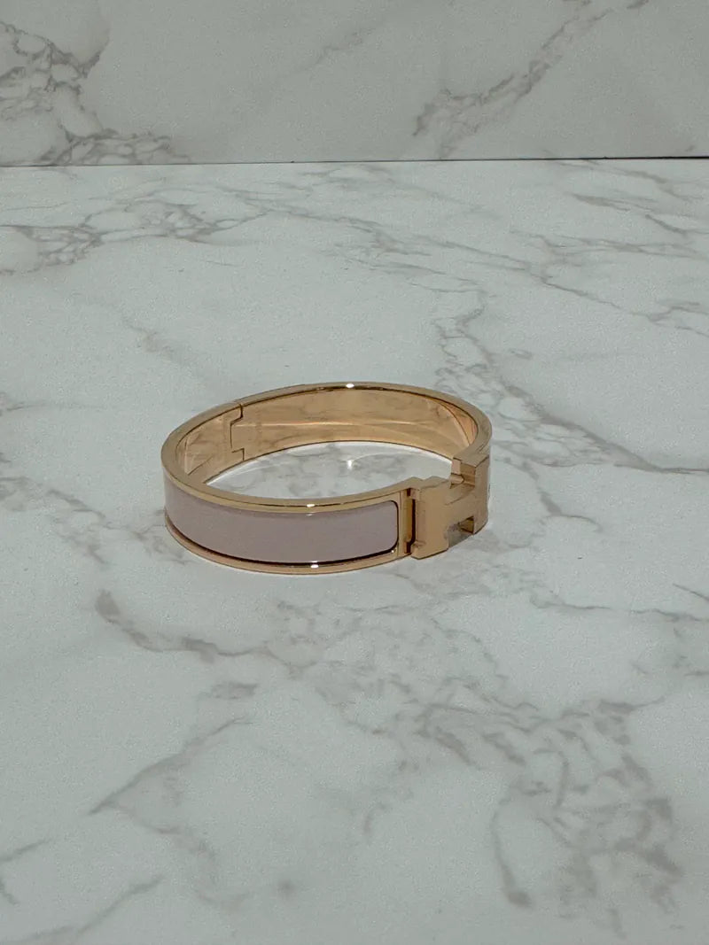 Hermes Clic H 飾牌 Rose Candeur RGHW 手鍊 PM 尺寸 17 厘米