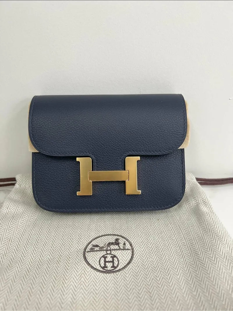 Hermes Constance Slim 皮夾 Evercolor Bleu Nuit 2Z GHW