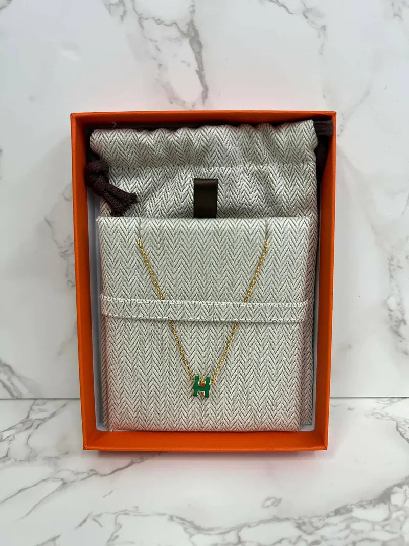 Hermes Mini Pop H 吊墜項鍊 孔雀石 GHW