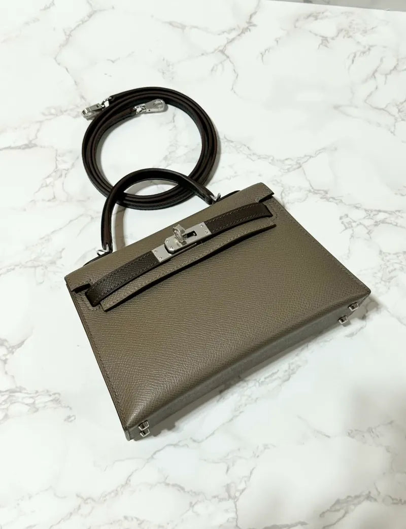 Hermes Mini Kelly 2 Epsom PHW Etoupe / Ecorce / Noir