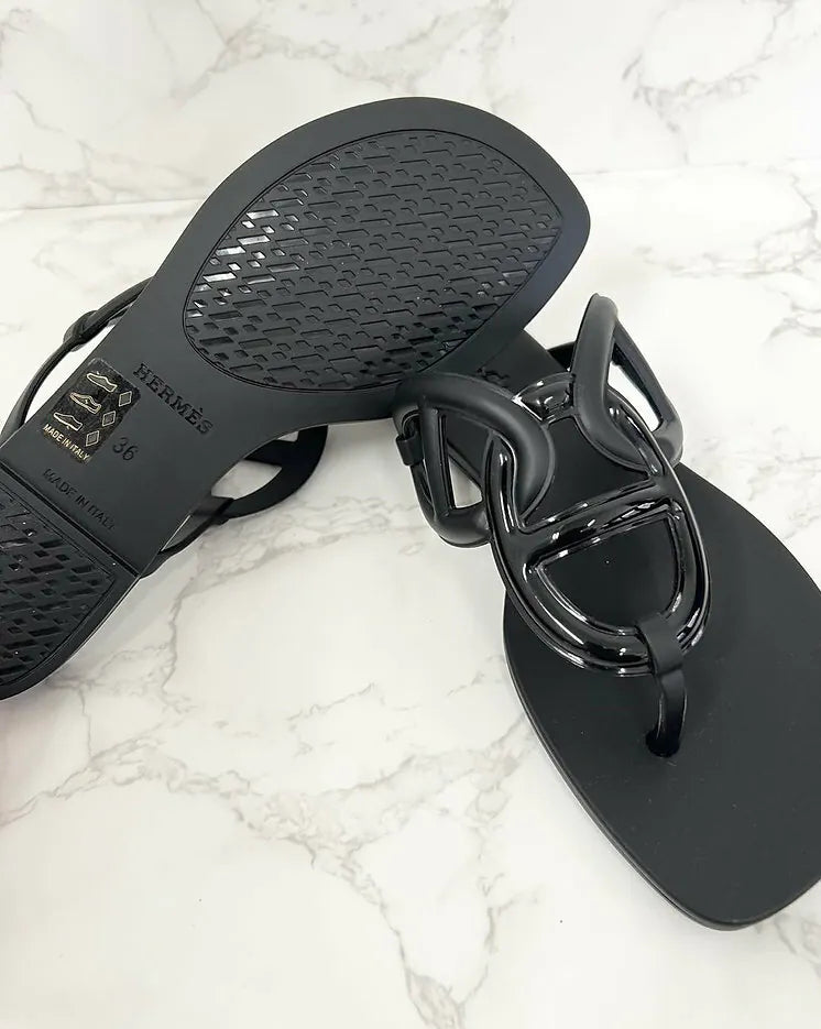 愛馬仕 Egerie Noir 涼鞋，37 碼