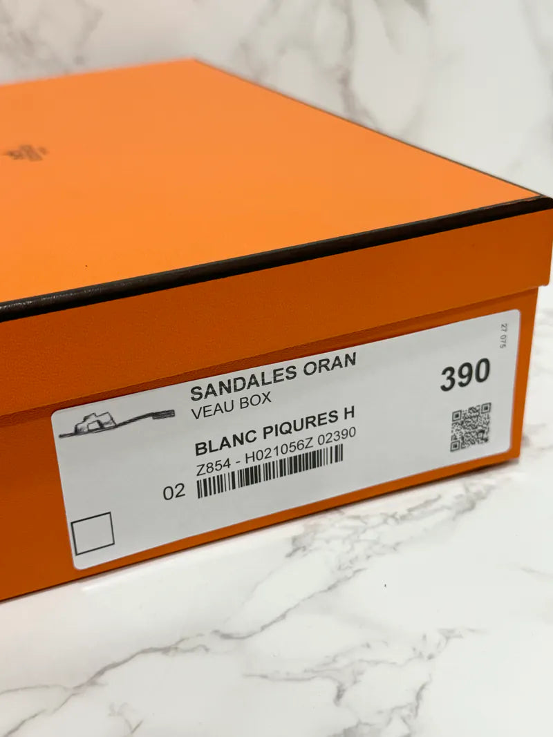 Hermes Oran Sandales Blanc Piqures H 39