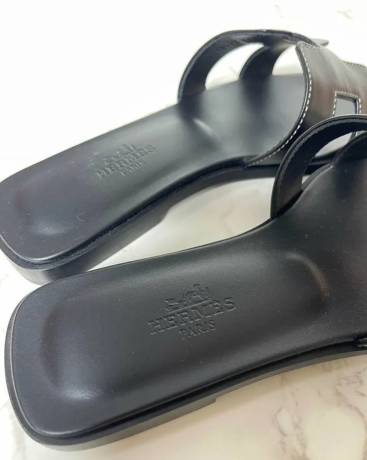 Hermes Oran 黑色涼鞋 黑色 H 支架 尺寸 34