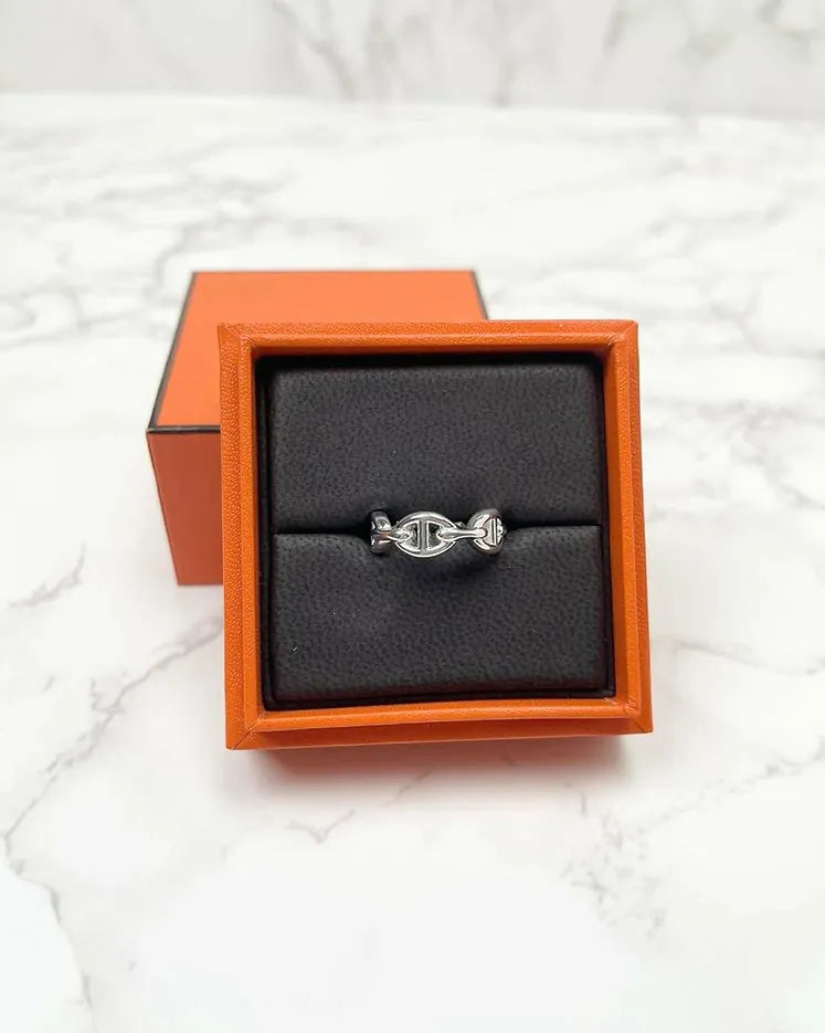 愛馬仕Chaine d'ancre Enchainee戒指，小號，925銀，51號