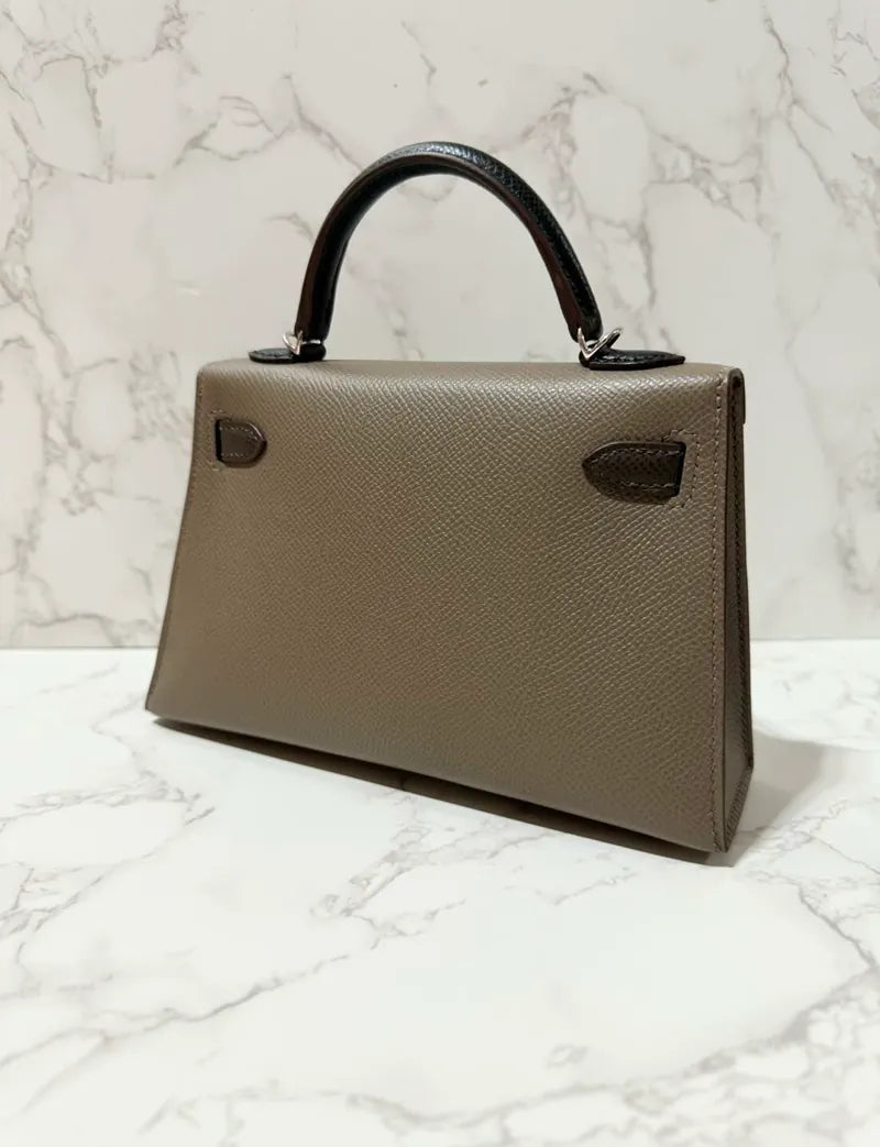 Hermes Mini Kelly 2 Epsom PHW Etoupe / Ecorce / Noir