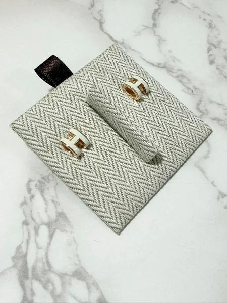 Hermes Mini Pop H 耳環 白色 GHW
