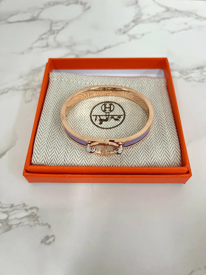 愛馬仕迷你 Clic Ch D'ancre 手鐲 Lilas RGHW PM 尺寸