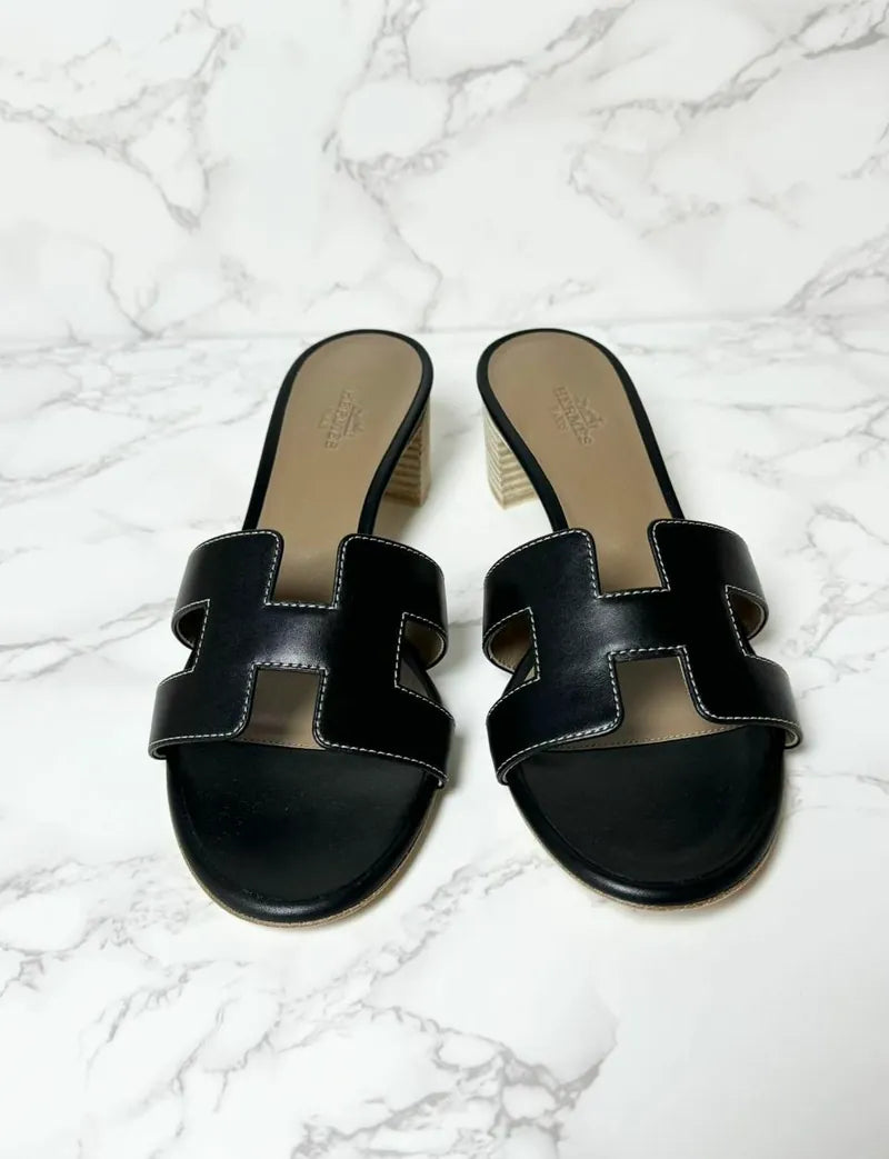 愛馬仕 Oasis 黑色涼鞋 38