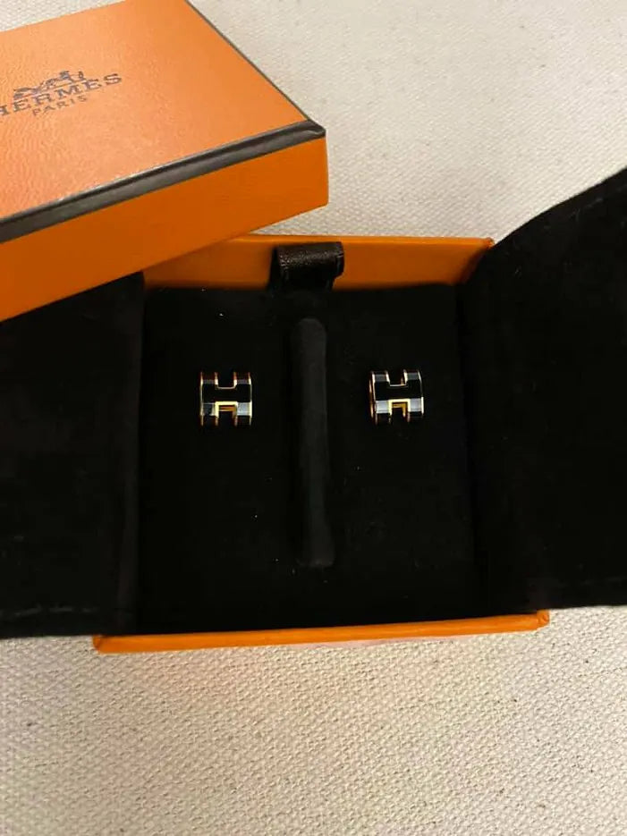 Hermes 迷你 Pop H 耳環 Noir GHW