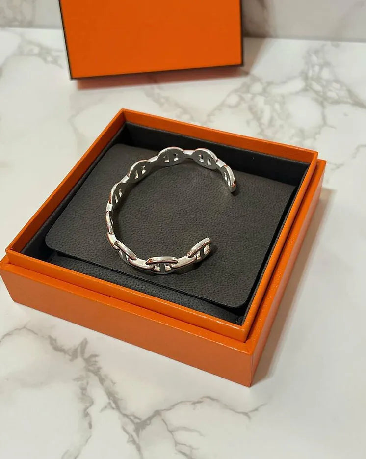 愛馬仕 Echappee 戒指 925 銀手鐲 大號