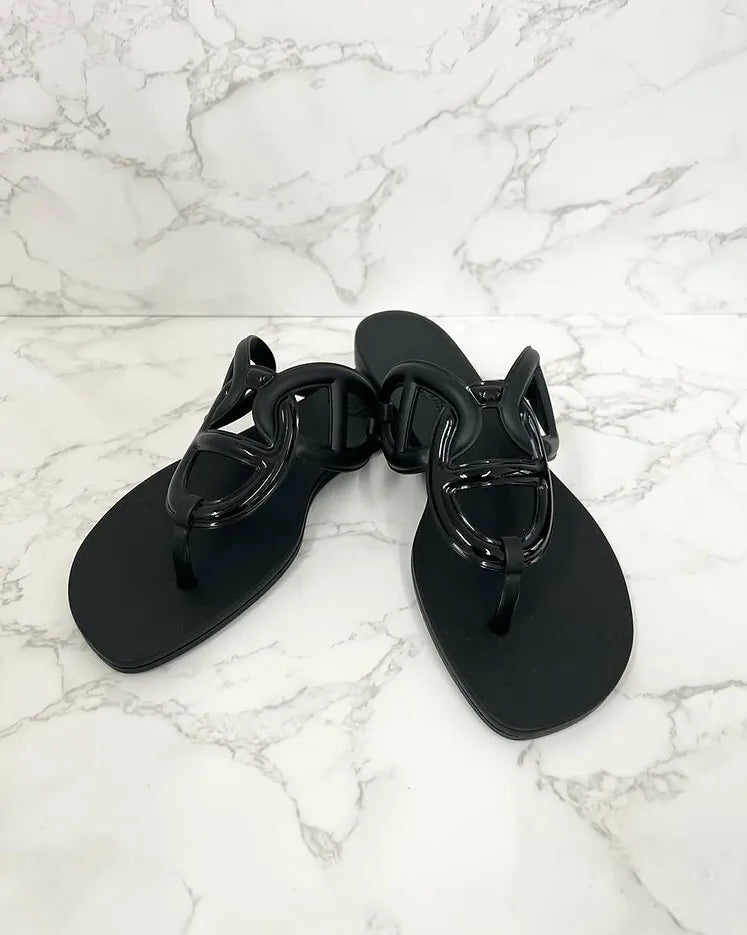 愛馬仕 Egerie Noir 涼鞋，37 碼