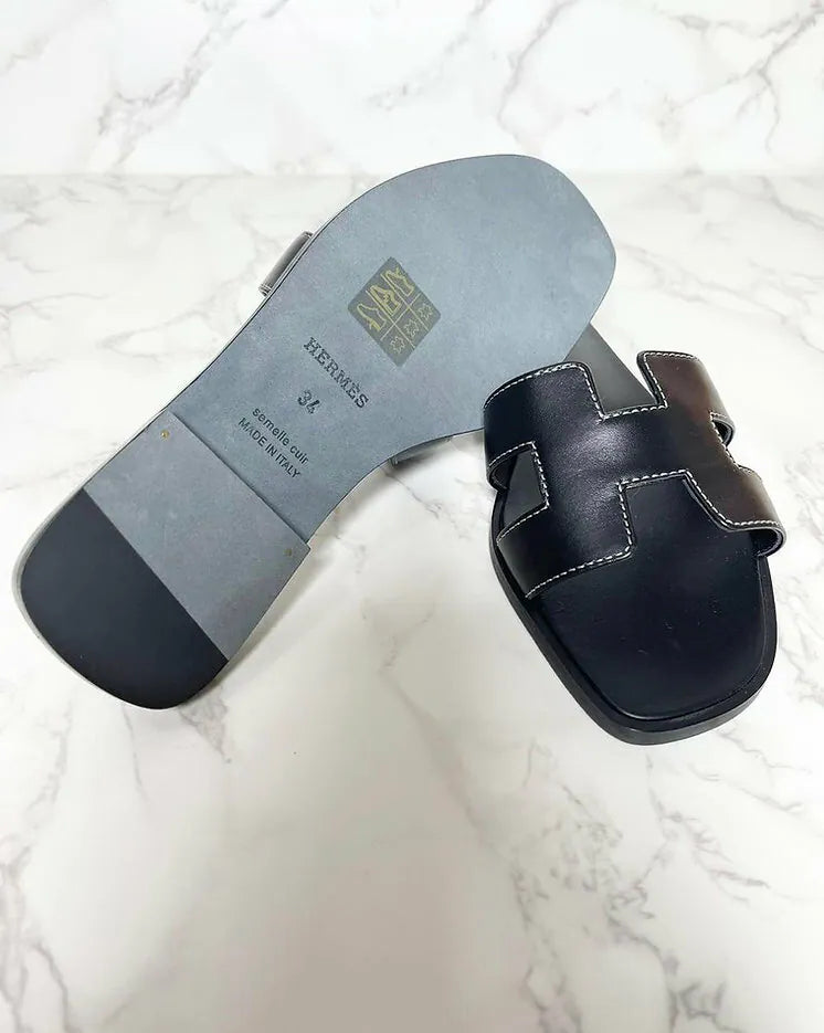 Hermes Oran 黑色涼鞋 黑色 H 支架 尺寸 34