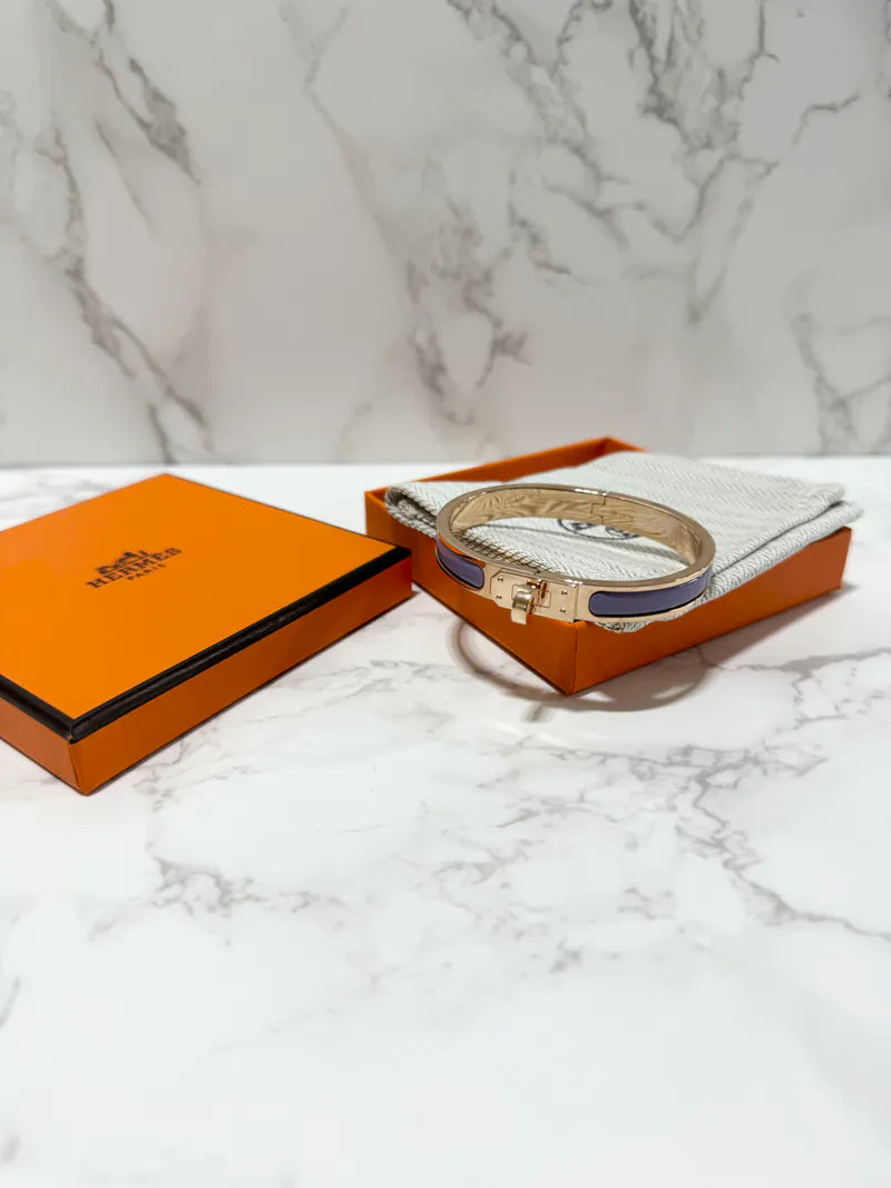 愛馬仕迷你Clic Kelly手鐲，愛馬仕旗艦款，淡紫色，RGHW，PM尺寸