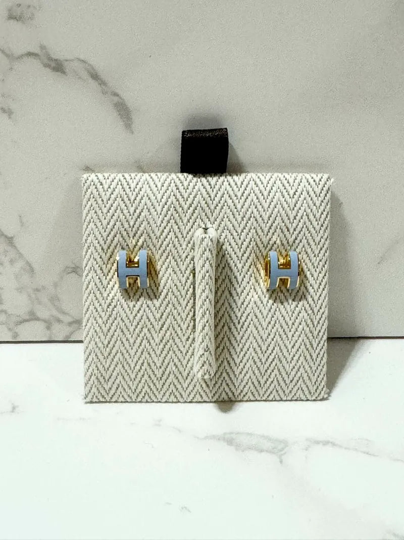 Hermes Mini Pop H 耳環 Bleu Lin GHW