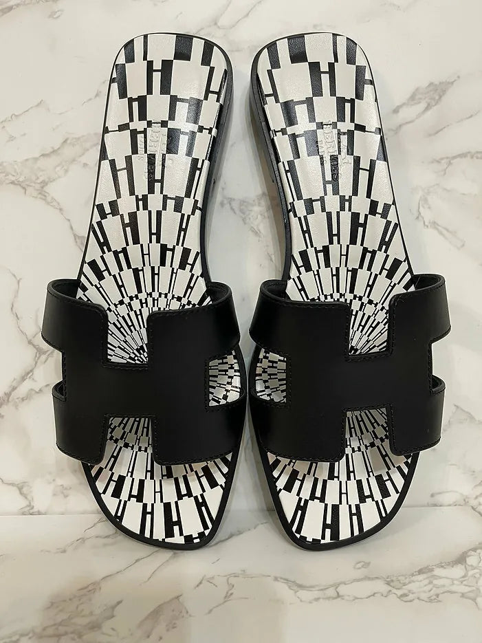 Hermes Oran 涼鞋 休閒 黑白 37.5