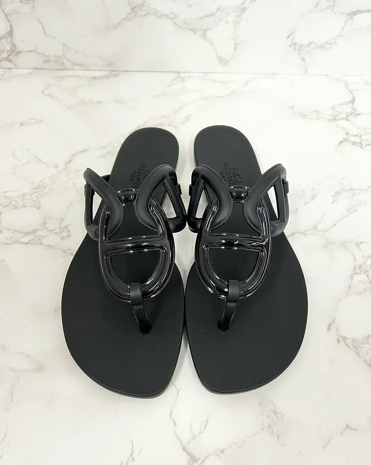 愛馬仕 Egerie Noir 涼鞋，37 碼