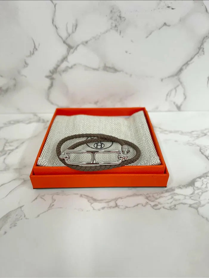 Hermes roulis 雙圈手鍊 Etoupe PHW