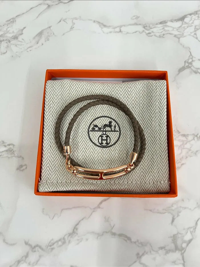 Hermes roulis 雙圈手鍊 Etoupe RGHW